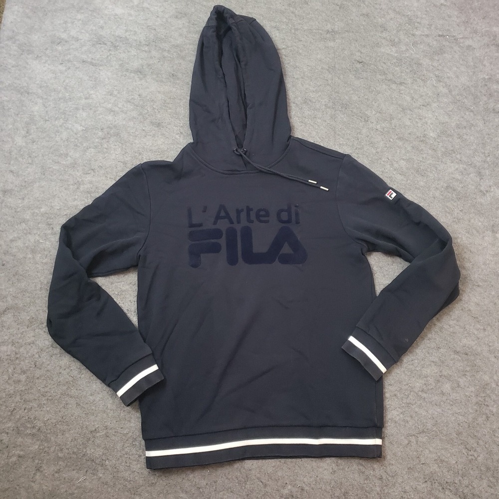 Fila Sweater Womens L Large Black Hoodie Long Sleeve Pullover Soccer Logo Ladies